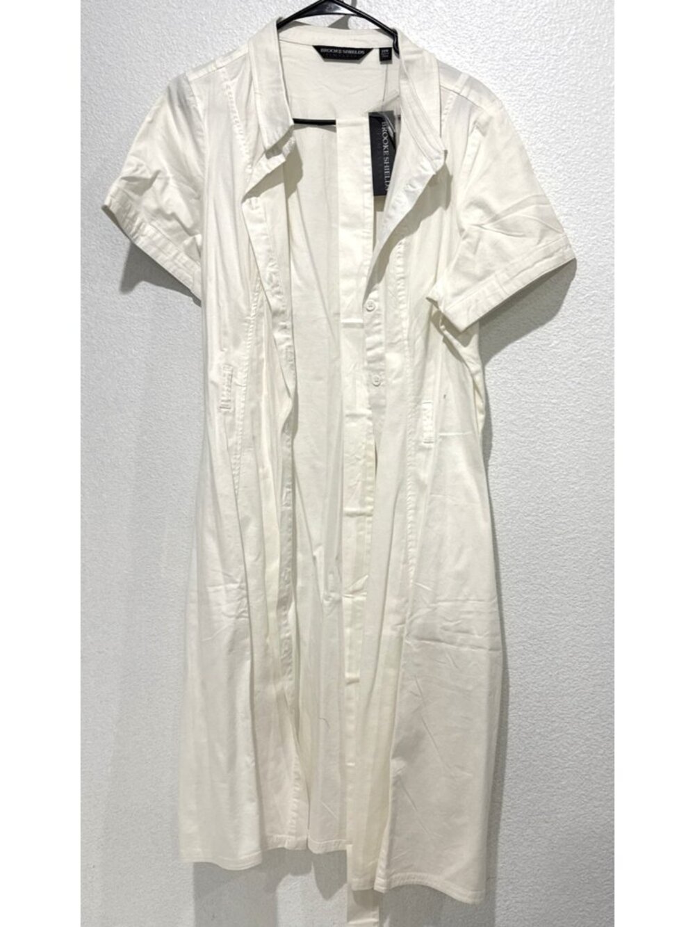 Brooke Shields Timeless White Button Shirt Dress Tie Waist Stretch Womens 18W